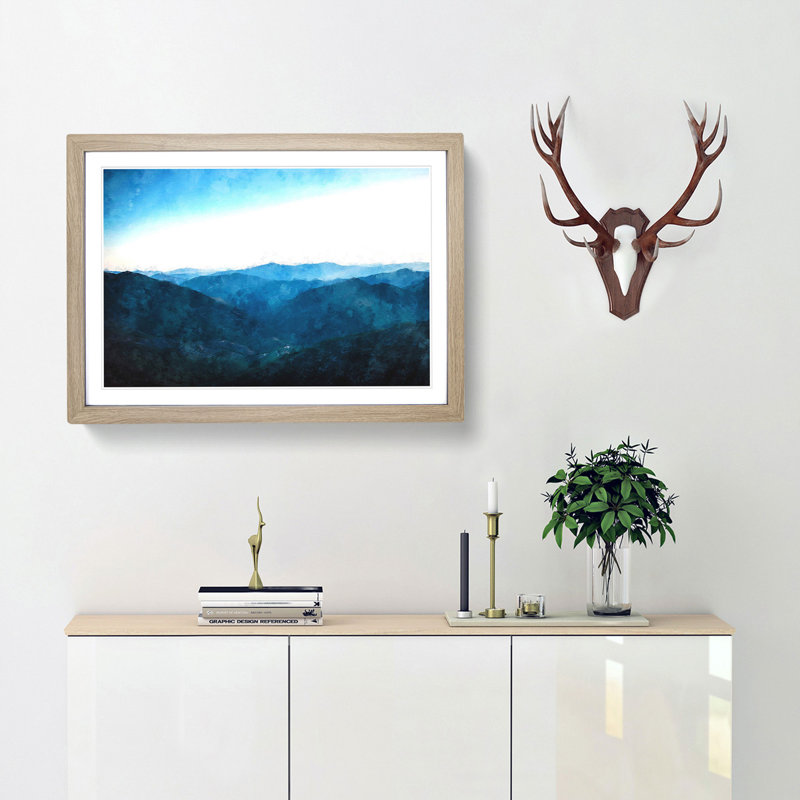 Mountain Range in Salamanca Spain - Picture Frame Painting Print, Oak Framed, 33cm H x 45cm W x 2cm D