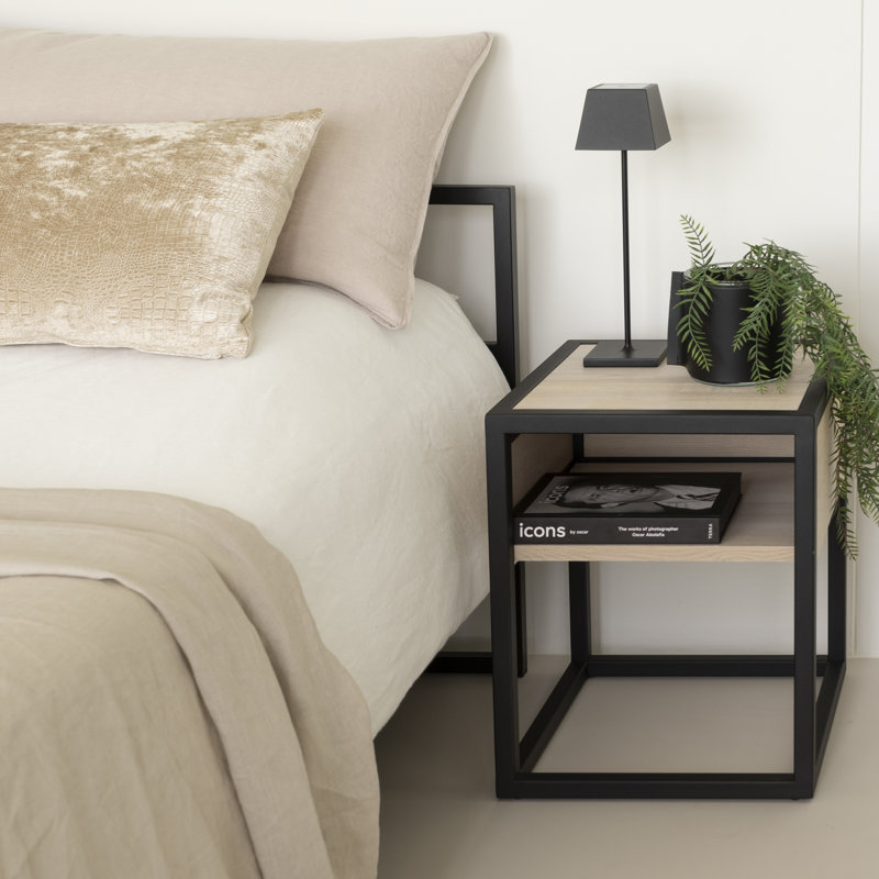 40cm W Steel Bedside Table, White Sand