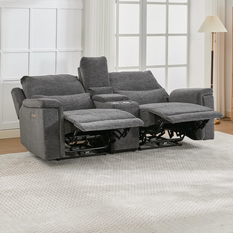 Causeuse inclinable électrique avec ports USB avec console de rangement et porte-gobelets, Gris