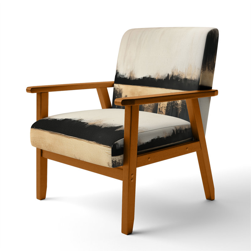 Chaise rembourrée abstraite moderne avec coussins de formes modernes beige et noire, Brown Square Arms
