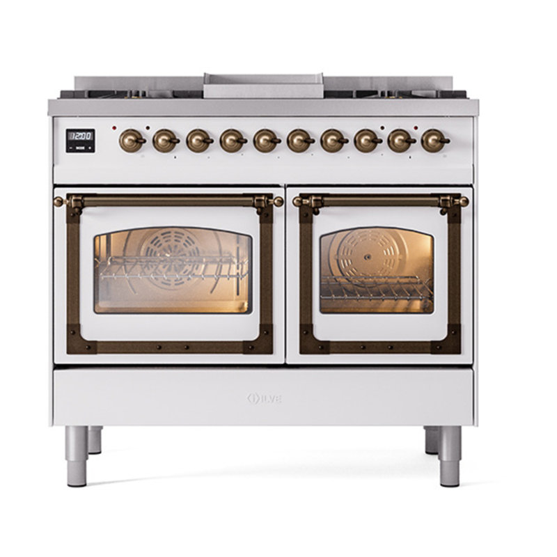 ILVE Nostalgie II Noblesse 40 in Dual Fuel Range, White/Bronze, Natural Gas