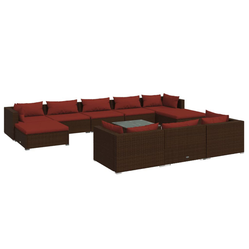 11 Piece Lounge Sofa Seating Group, Cinnamon Red, Brown