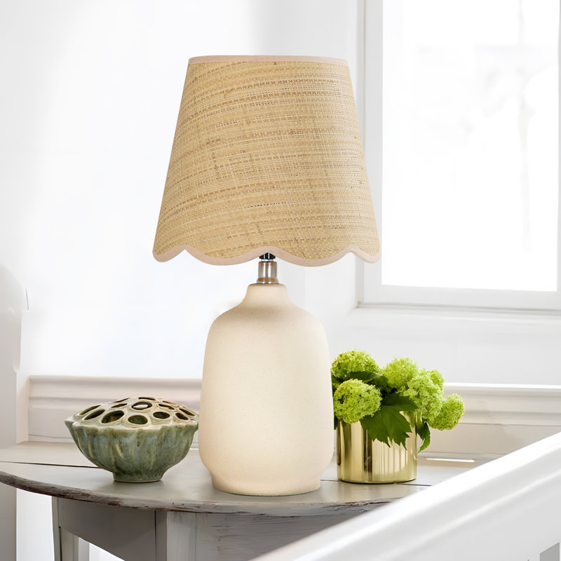 Ceramic Table Lamp with Scallop Shade, Cream White