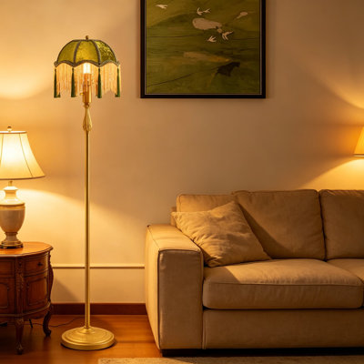 Retro Floor Lamp With Tassel Shade, Adjustable Dimmable Led Light, Sturdy Metal Base For Living Room, Bedroom, Or Study