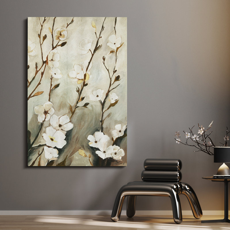 Blossoming Tranquility Gold Shagreen Floral Canvas Wall Art