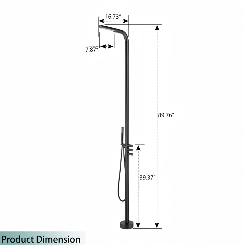 Colonne de douche autoportante avec douche à main 89,76 po H ShowerTec, Noir mat