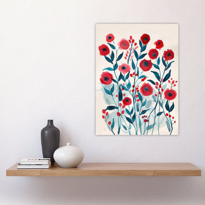 Poppy Flowers Red Bright Floral Watercolour Wall Art Print