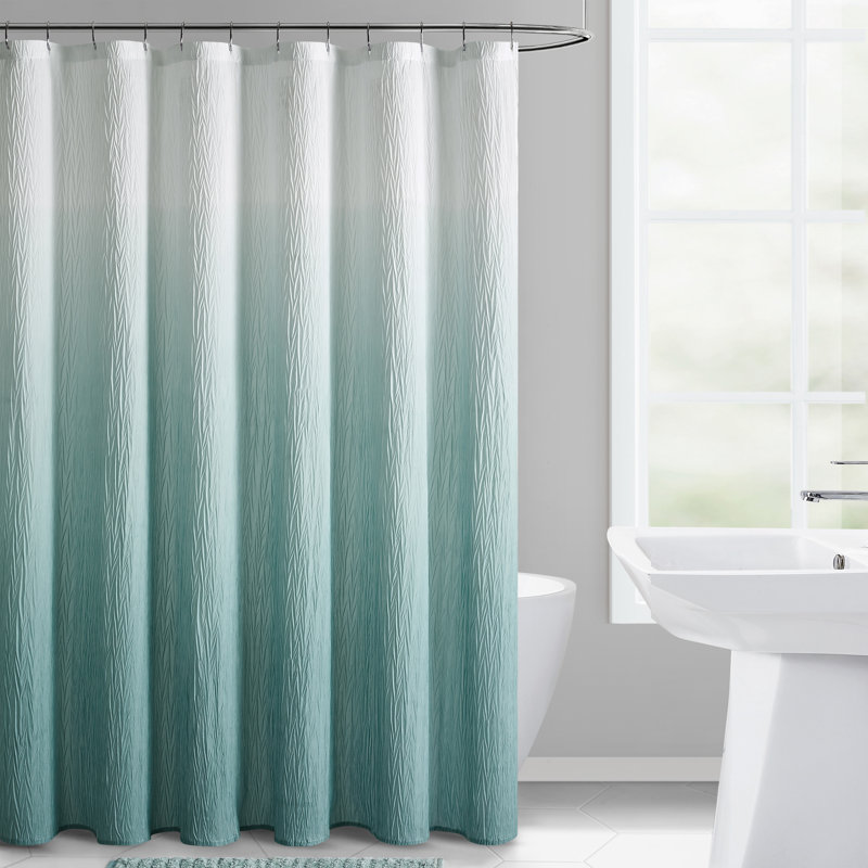 Aqua and White Ombre Polyester Fabric Shower Curtain, 72" x 72"