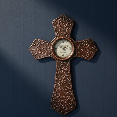  Metal Decorative Cross Clock 12" H Antique Bronze Finish for Walls