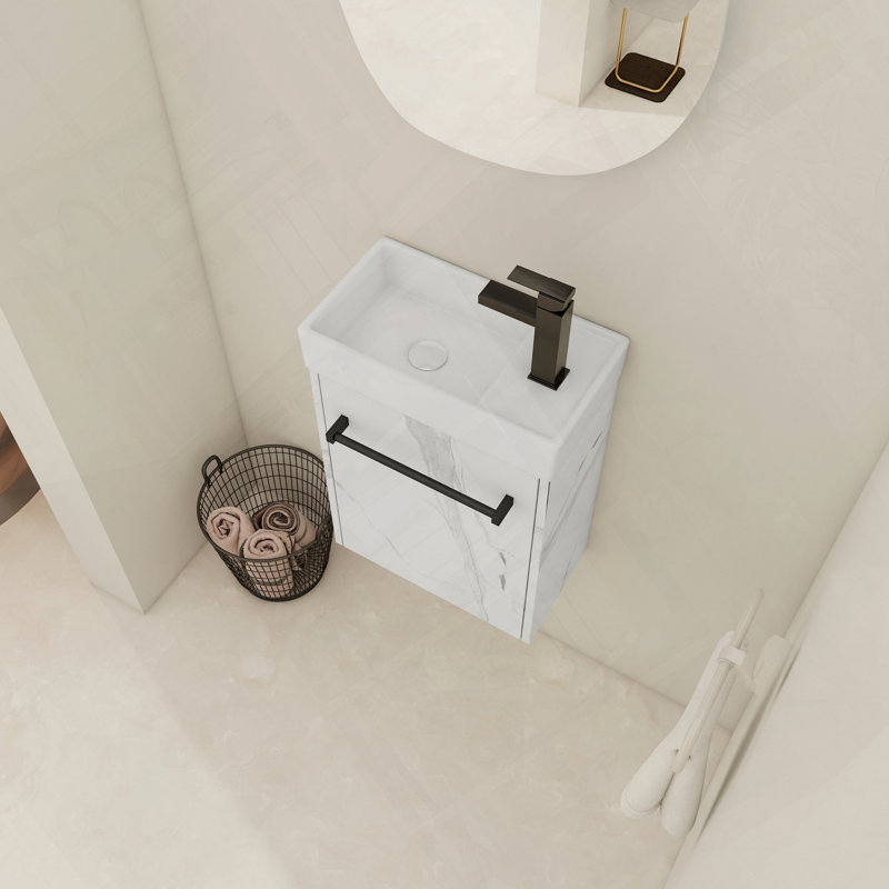 Meuble-lavabo flottant mural avec évier en céramique