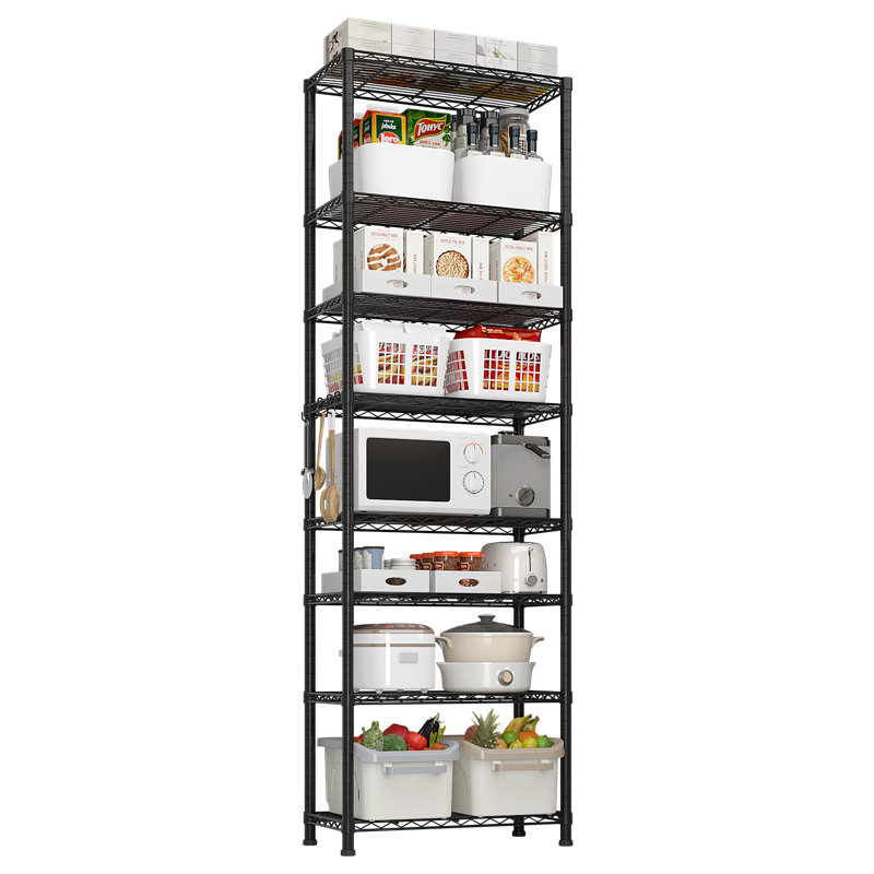 Étagère grillagée en métal à 8 niveaux à hauteur réglable H 70,87 po Traneka 1344 LBS NSF, Noir