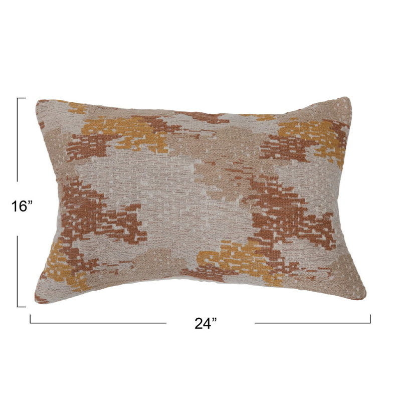 Woven Cotton Blend Jacquard Lumbar Pillow in Beige and White