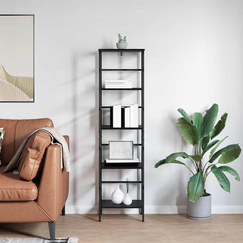 Steel Etagere Bookcase, (4 Shelves) 149cm. H x 40cm. W x 29.5cm. D, Black Oak