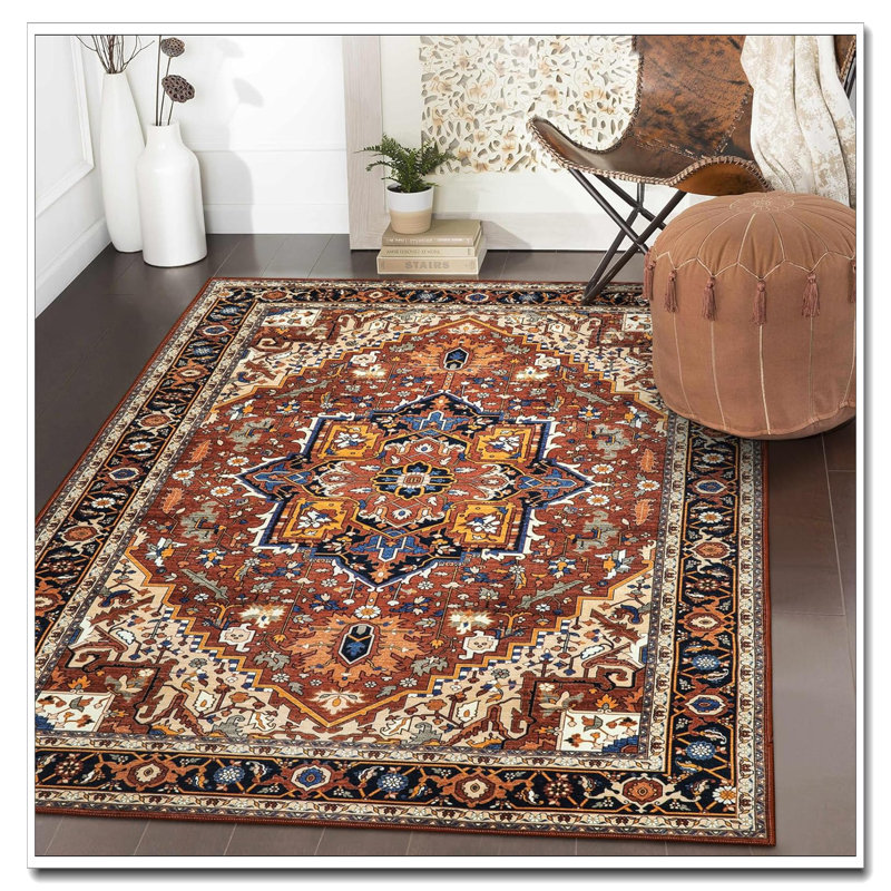 Ultra-Thin Washable 3X5 Oriental Area Rug Non-Slip Non-Shedding Stain-Resistant Low Pile Mat For Fall Decor Laundry Room Kitchen Bathroom