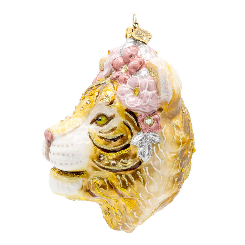 Ornement tigre métallique avec couronne de fleurs