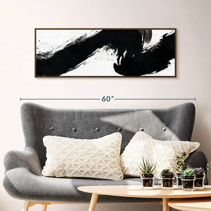 Coup abstrait, 43 po x 15 po, Cadre flottant noyer