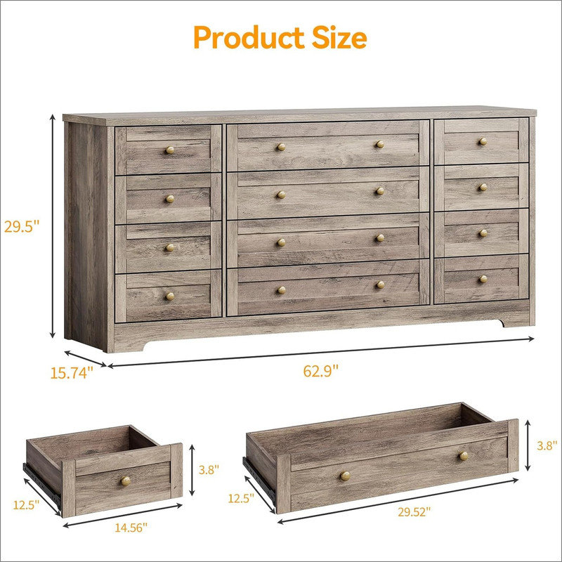 159.8cm W 12 - Drawer Chest of Drawers, Grey