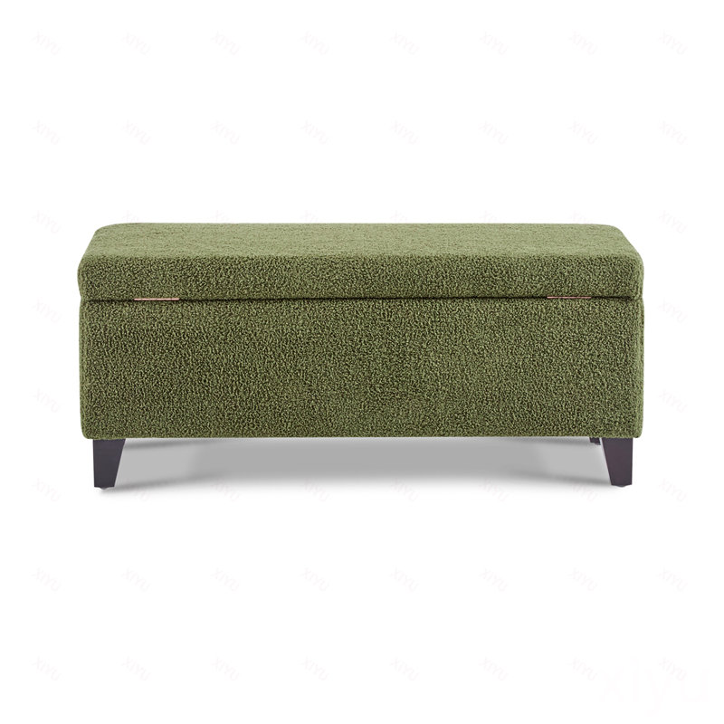 Repose-pieds de rangement avec couvercle rabattable, assemblage facile, pieds bouclés en tissu et bois d'hévéa, vert rétro