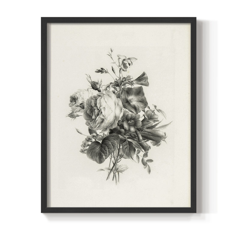 Reproduction florale vintage encadrée «Cccxxxix» - bois massif, H 21 po x l 17 po