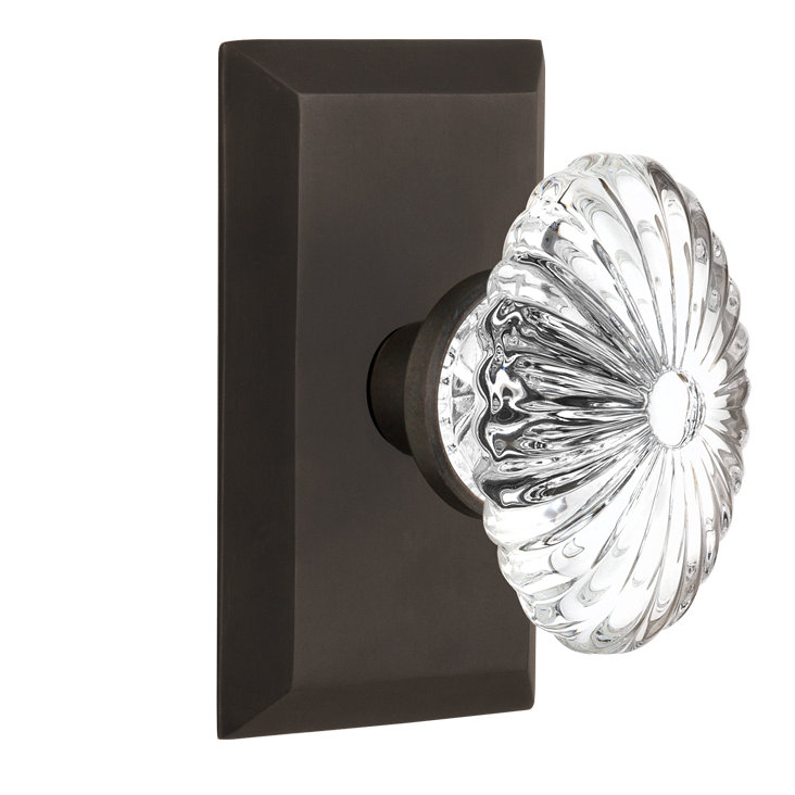 Plaque de studio avec bouton de porte ovale en cristal cannelé, Bronze frotté à l'huile