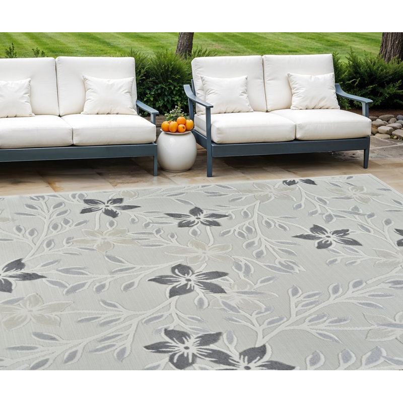 Tapis intérieur floral délavé 8 pi x 10 pi crème et gris