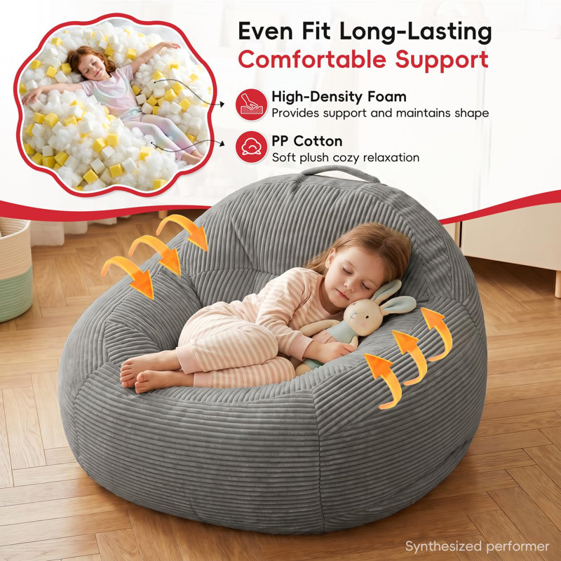 Beanbag Chair , Living Room Furniture Sofa with Soft Micro Fiber Cover, Round Fluffy Couch for Bedroom College Dorm - Grey