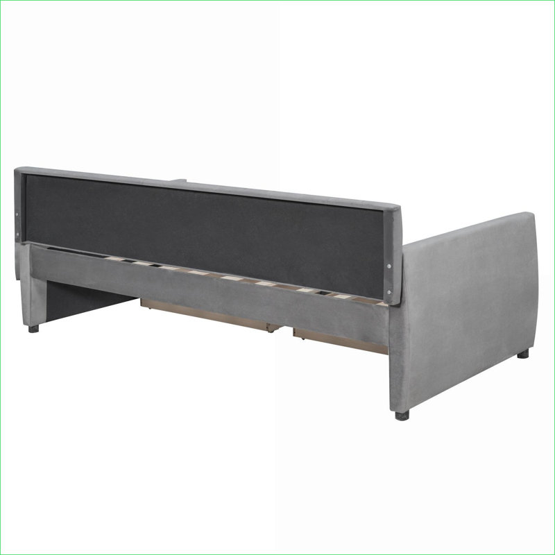 Daybeds | Modern Twin Upholstered Daybed with Storage Drawers, Wood Slat, for Guest Kids Bedroom | Velvet | Slate gray
