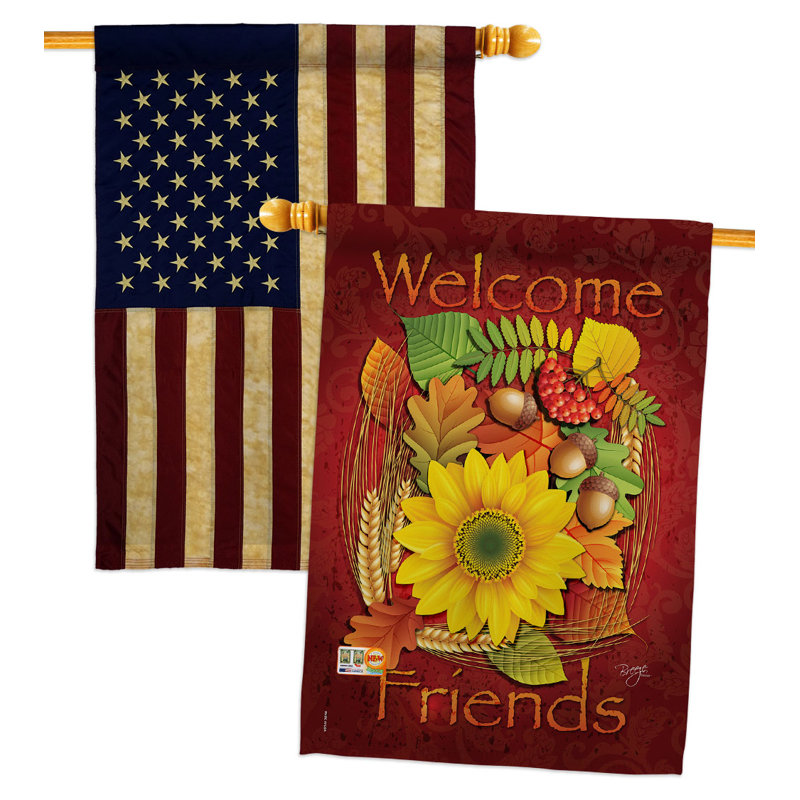 Drapeau de maison en polyester 40 po x 28 po Welcome Friends