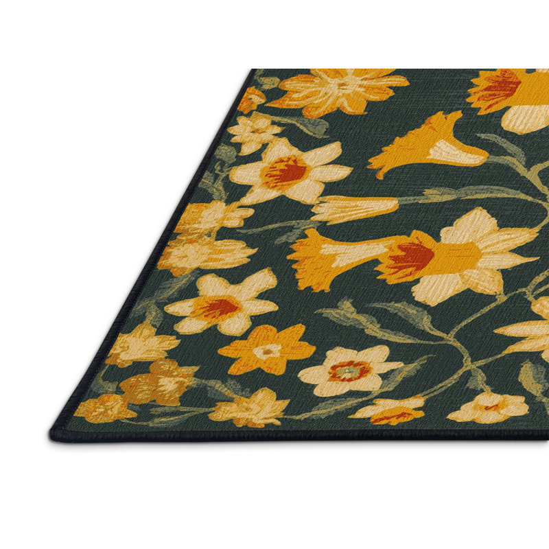 Tapis gris botanique lavable à la machine, Rond 3 pi