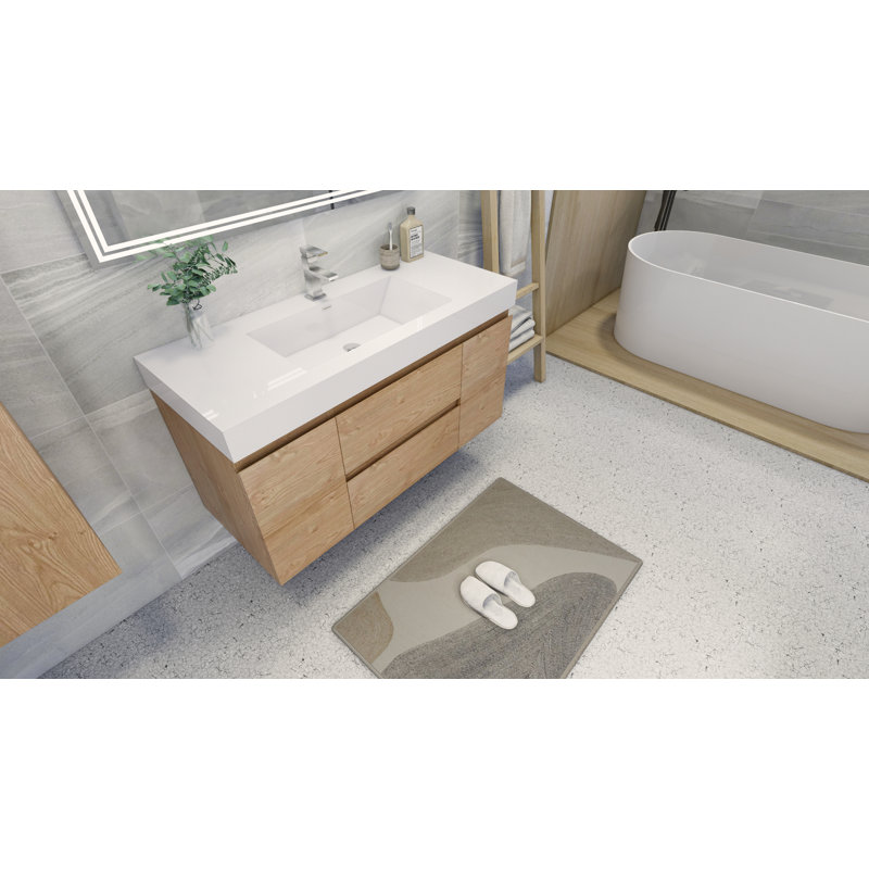 Carol-Ann 47.5'' Single Bathroom Vanity with Wood, Acrylic Top, New England Oak