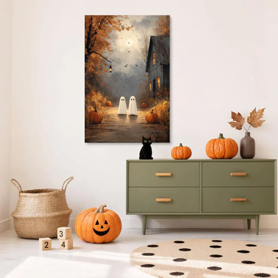 1 impression encadrée sur toile, Spooky Ghost Fall Halloween Cottagecore Ghost Fall Art Posters, impression sur toile, peinture pour salon, chambre, bureau, salle de bain, dortoir