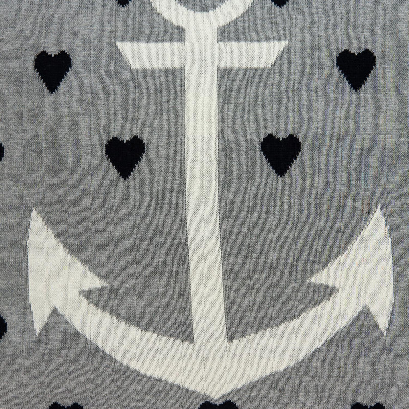 Gail Nautical Anchor Gray and White Cotton Throw Pillow
