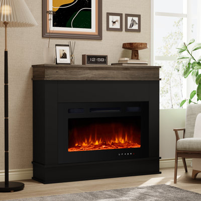  49“ Modern Minimalist Electric Fireplace with Mantel, Color-Blocking Design, 12 LED Flame Colors