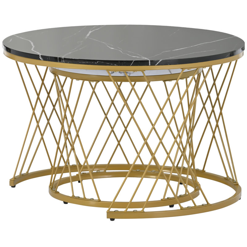 Amahya Frame Coffee Table with Storage, White Marble, Gold