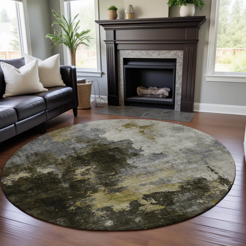 Premium Machine Washable Dahl AMF1072 Abstract Rug, Round 8'