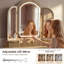 Meuble-lavabo cannelé l 53 po à 9 tiroirs avec miroir arqué à 3 lumières DEL, coiffeuse cannelée moderne à 3 côtés-1492433949