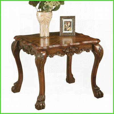 Table basse en chêne cerisier avec finition brossée à la main rétro - charme rustique Pieds à griffes stables pour le salon