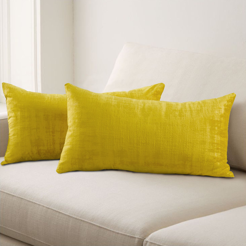 Housse de coussin rectangulaire en velours texturé, Soufre