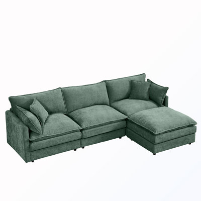 L-Shape Chenille Sectional Couches with Movable Ottoman