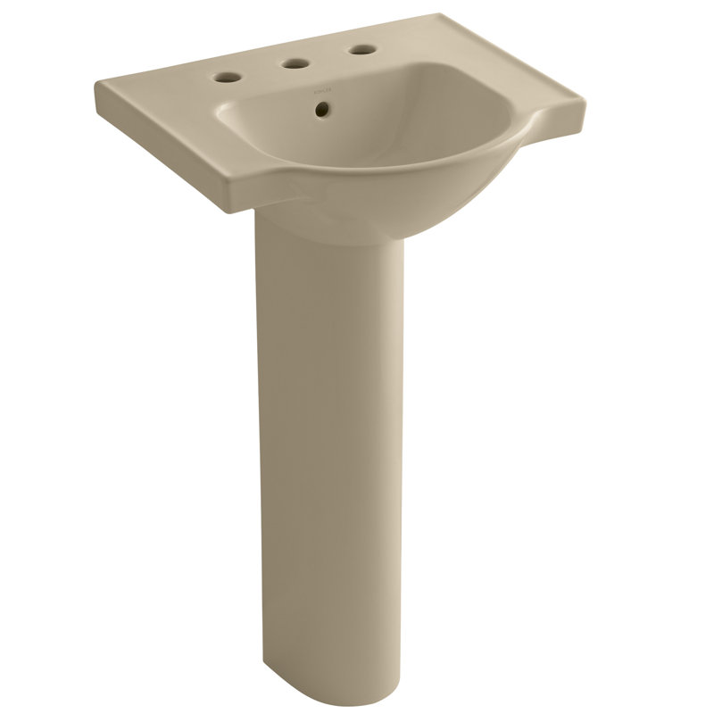 Veer™ Ceramic Pedestal Bathroom Sink with Overflow, Mexican Sand, 4" Centers, 35.5" H x 24" L x 18.25" W