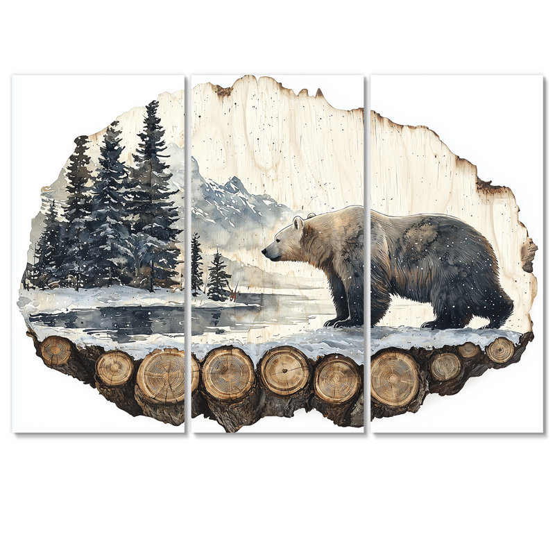 Ours polaire dans le paysage sauvage III - art mural ours - 3 panneaux, Toile tendue, Ne s’applique pas, H 32 po x l 48 po