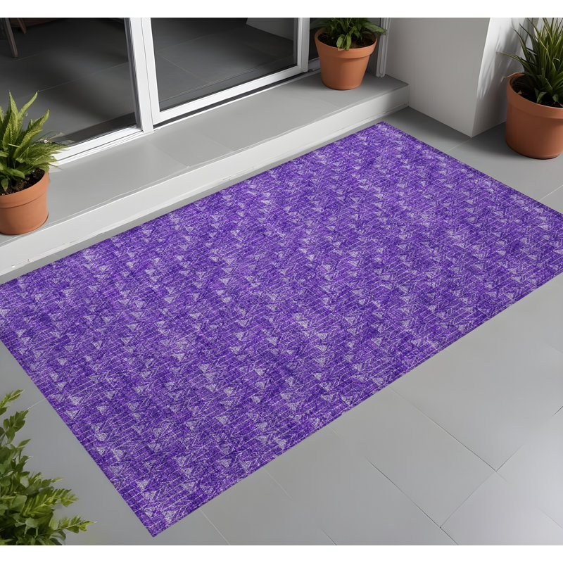 3' X 5' Purple Geometric Washable Non Skid Indoor Outdoor Area Rug