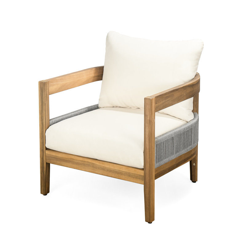 2 chaises d'extérieur en bois massif avec détails tissés en corde, coussins confortables inclus deux chaises et rembourrage élégant