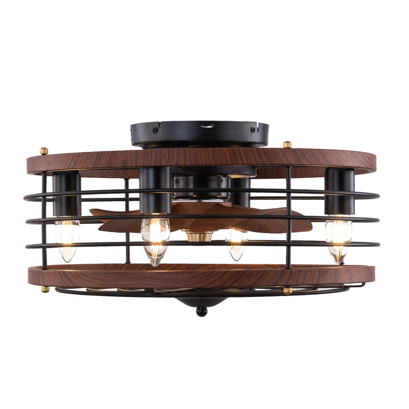 18'' Imitation Wood Iron Caged Ceiling Fan W/ Remote