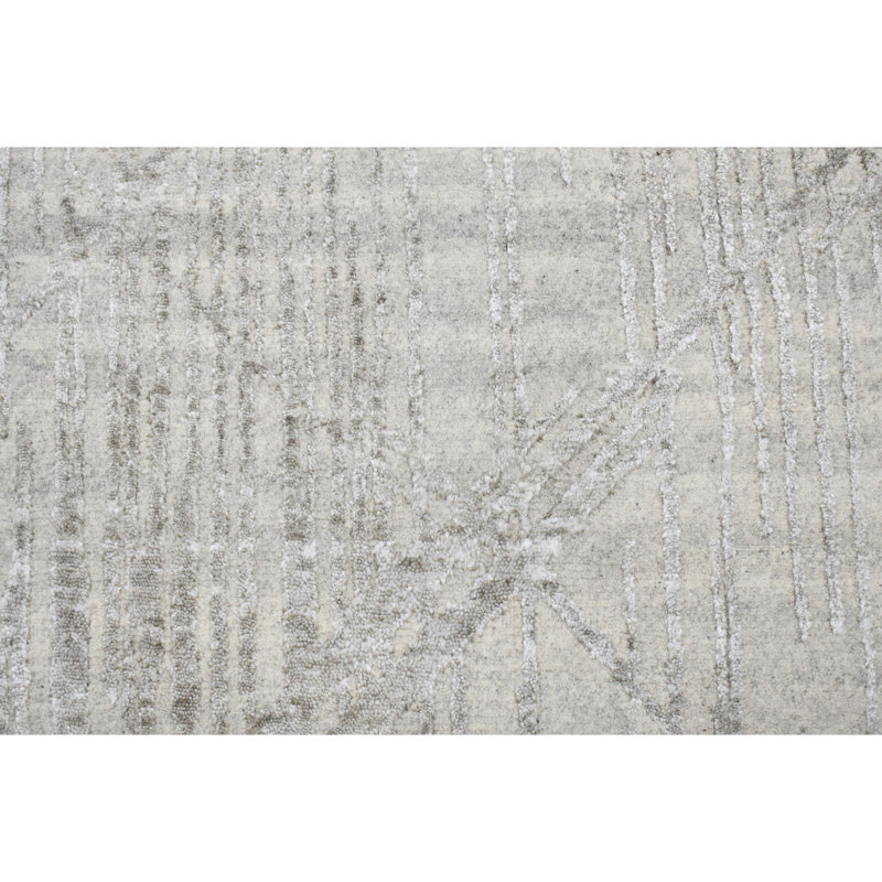 Tapis rectangulaire argenté en laine / viscose tissé à la main, Rectangle 8 pi x 10 pi