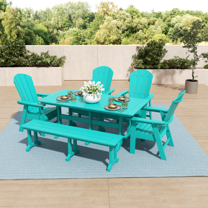 Laguna 6 - Person Patio Dining Set with Rectangular Table, Turquoise