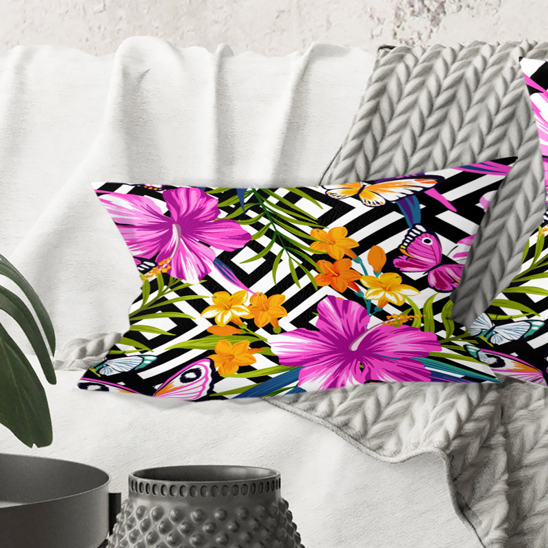 Coussin tropical à motif tropical Mid-Century, Rectangulaire, 12 po x 20 po