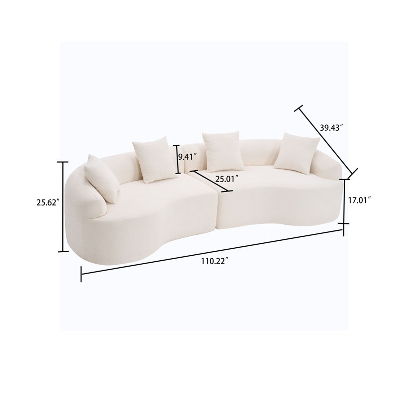 Modern Minimalist 3-Seater Frame-Free Compressed Chenille Upholstered Sectional Sofa, White