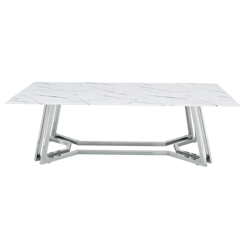 Aazil Frame Coffee Table, White, Silver