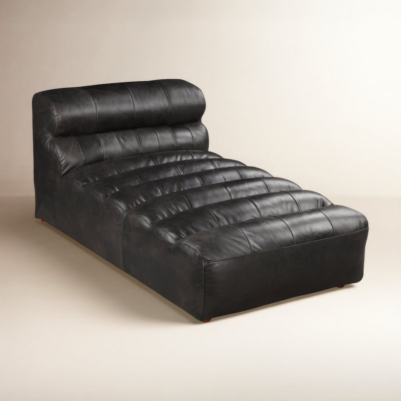 Ramsay Chaise Lounge, Black Genuine Leather